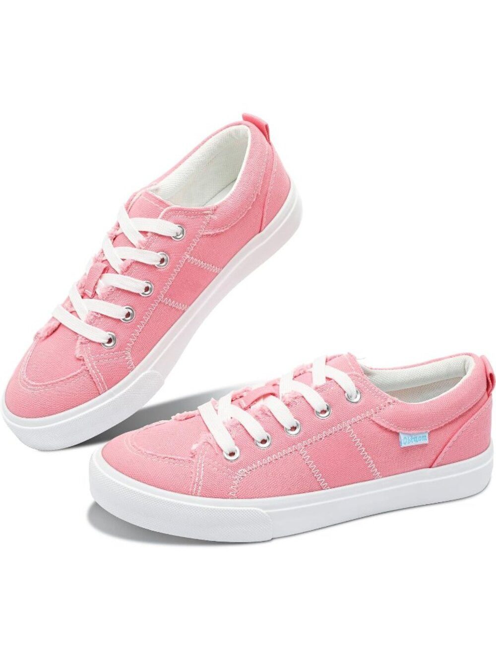 🆕Women's Light Pink Sneakers Cute Lace up Canvas Shoes Low Top Washed Casual